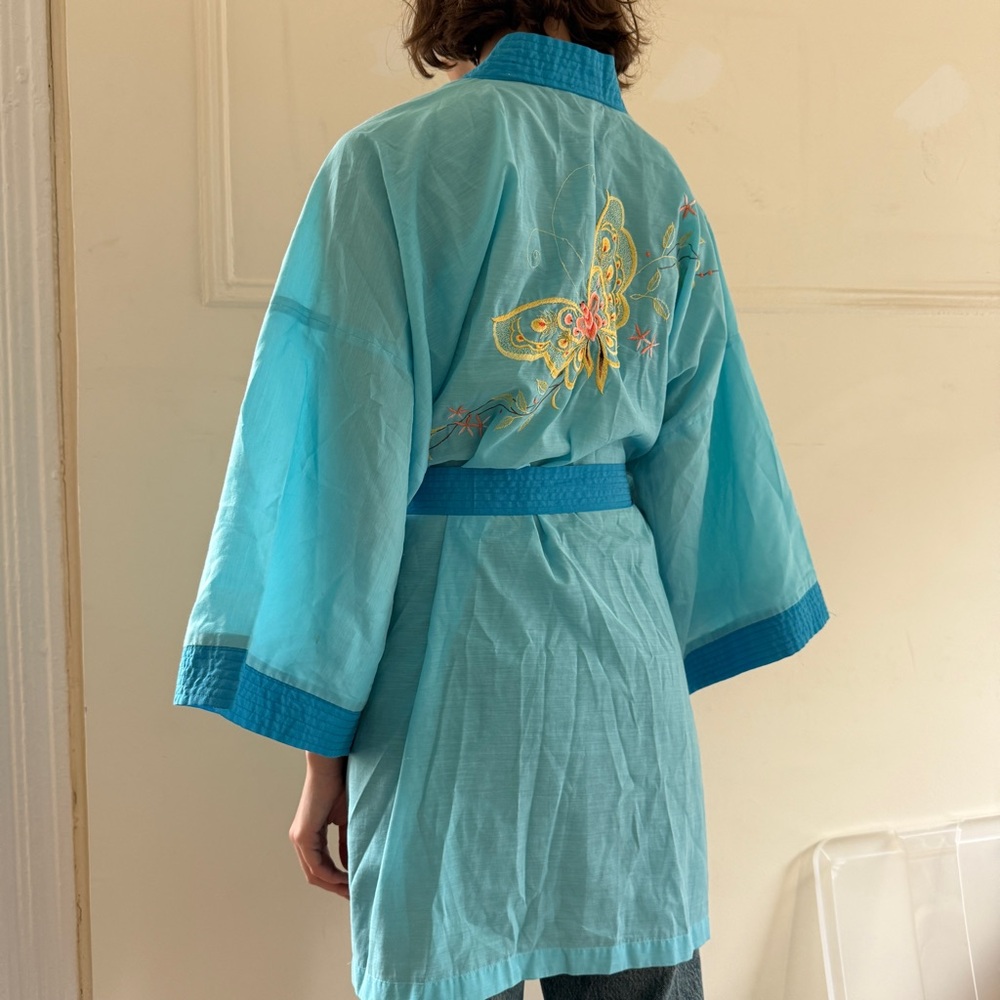 Blue Kimono-Style Robe with Gold Embroidery - Picture 5 of 8